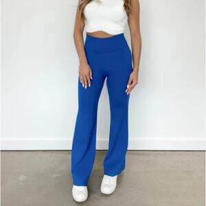 NEW Le Lis Collection Blue Ribbed Knit Stretchy High Waisted Flare Pant